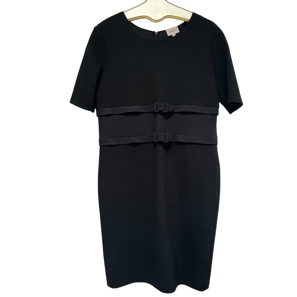 Armani Collezioni Black Ribbed Sheath Dress
Double Buckle Waist LBD Sz 14
Money - Picture 8 of 15